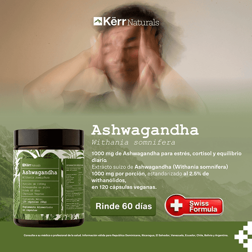 Ashwagandha Kërr Naturals – Extracto 1000 mg | 120 cápsulas veganas