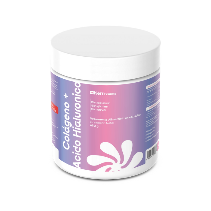 Colágeno hidrolizado con ácido hialurónico, vitamina C, magnesio marino y biotina | 220 cápsulas (110 porciones) Kërr Femme